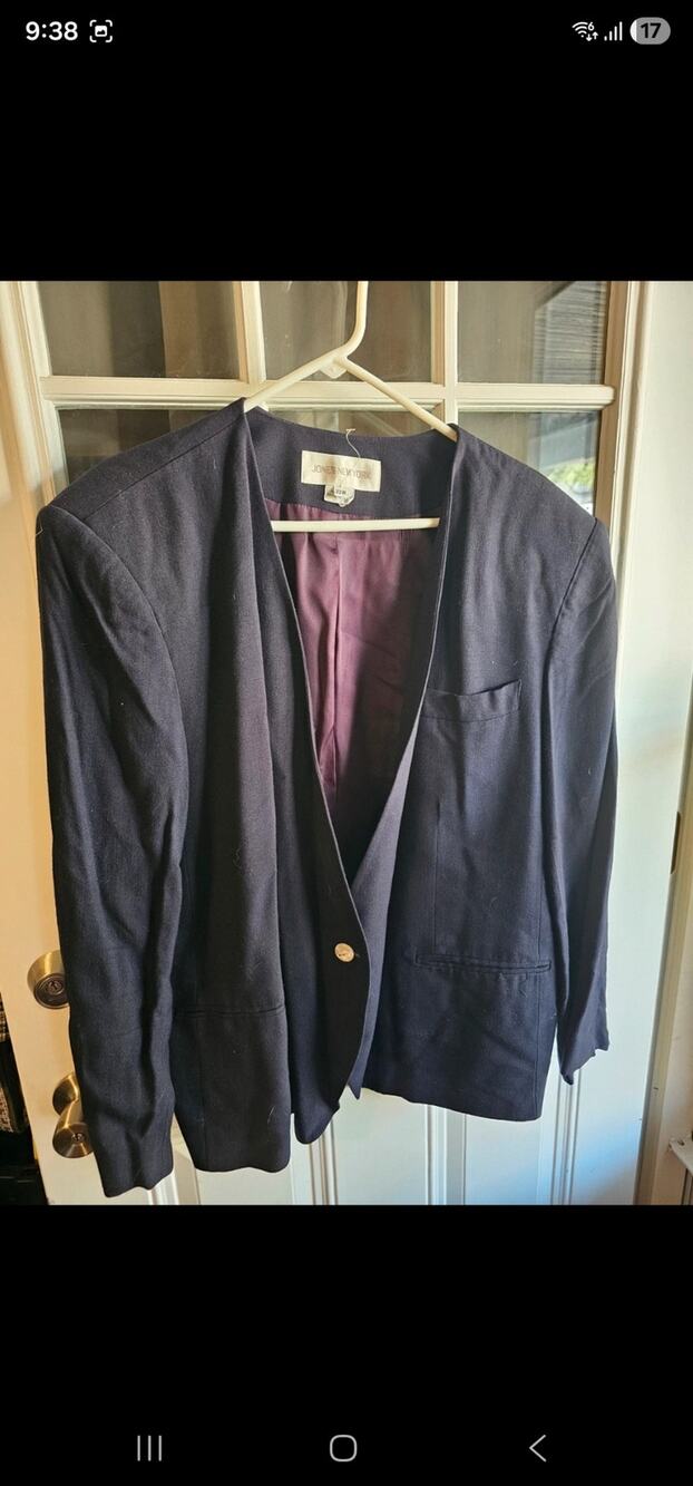 Vintage 90s Jones New York Collarless Blazer Jacket Made in USA Womens 22W Navy